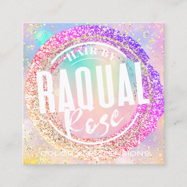 Logo Boutique Shop Glitter Logo Holograph Square Business Card (Front)