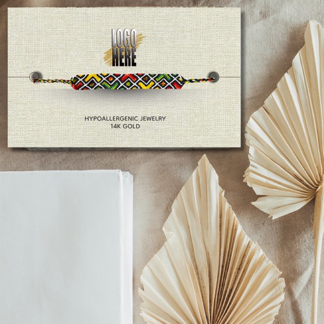 Logo Bracelet Display  Beige Linen  business Card (Creator Uploaded)