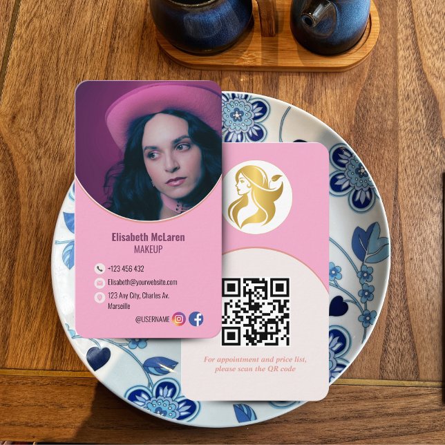 Logo Branding Modern Makeup Artist Business Cards  (Logo Branding Modern Makeup Artist Business Cards - QR Code & Photo Integration)