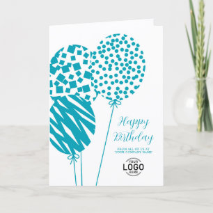 Logo Bright Teal Balloons Corporate Birthday Card