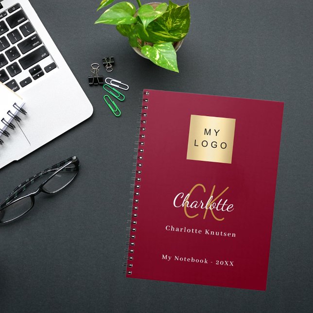 Logo burgundy gold monogram business notebook (Creator Uploaded)