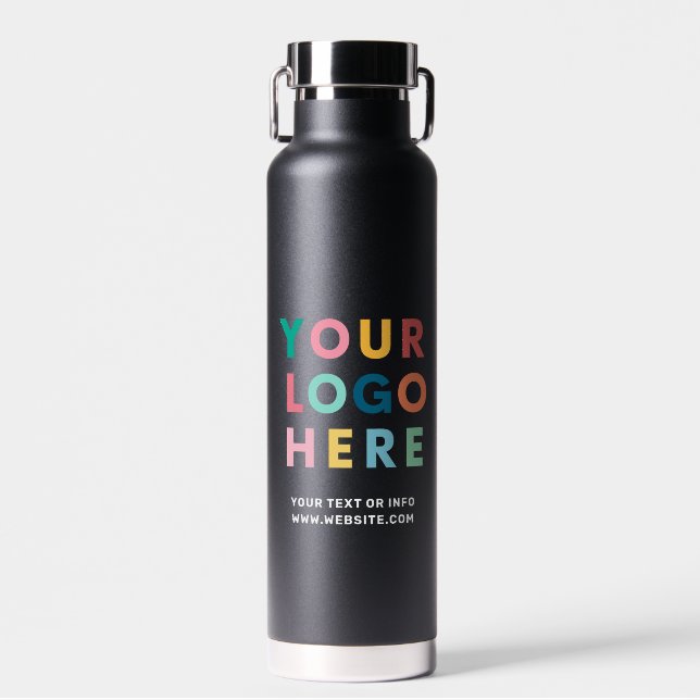 Logo Business Corporate Company Minimalist Black Water Bottle (Front)