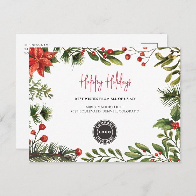 Logo Business Festive Christmas Clients Holiday Postcard (Front/Back)