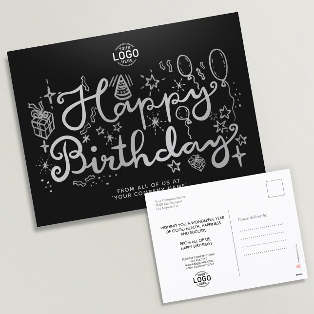 Logo Business Fun Silver Black Birthday Postcard (Creator Uploaded)