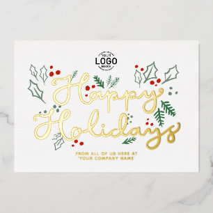 Logo Business Gold Lettering Happy Holidays White