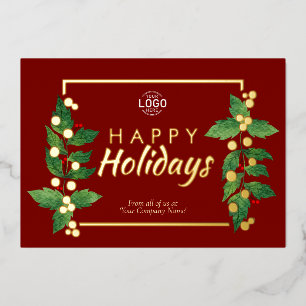 Logo Business Happy Holidays Burgundy Gold Card