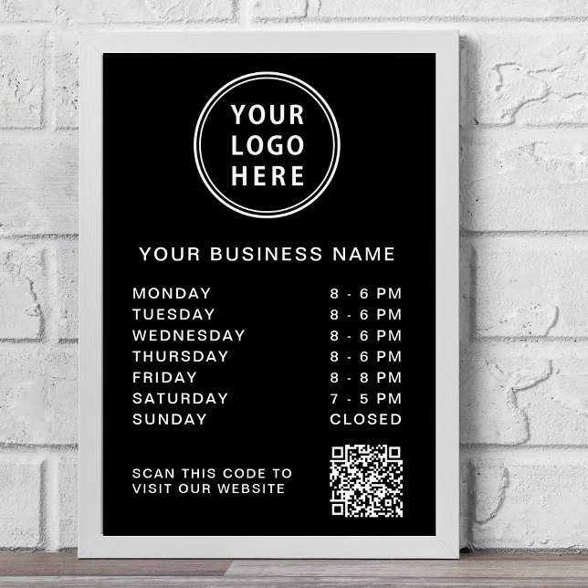 Logo Business Hours QR Code Black Poster (Creator Uploaded)