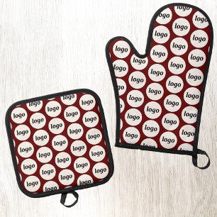 Logo Business Promotional Pattern Burgundy Red Oven Mitt & Pot Holder Set
