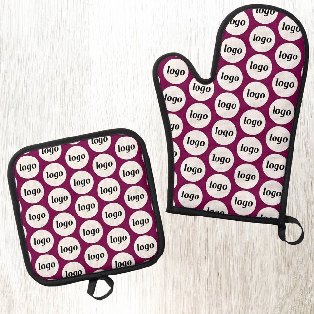 Logo Business Promotional Pattern Magenta Pink Oven Mitt & Pot Holder Set (Simple logo pattern business promotional oven mitt and pot holder)