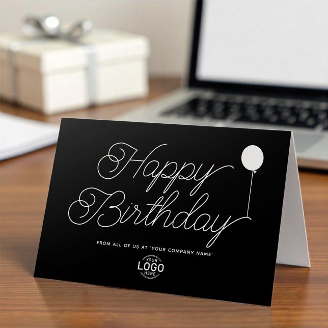 Logo Business Simple Black White Balloon Birthday Card (Creator Uploaded)