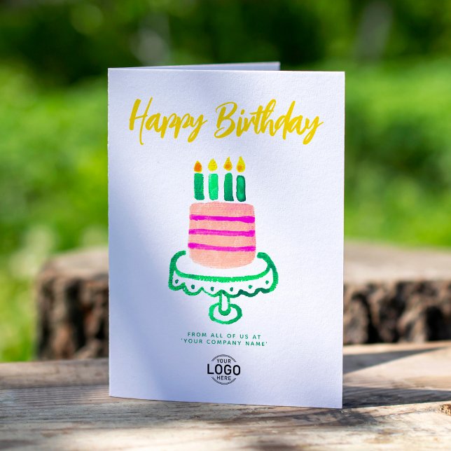 Logo Business Simple Green Pink Cake Birthday Card (Creator Uploaded)