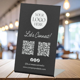 Logo Business Social Media QR Code Black Table Top Pedestal Sign