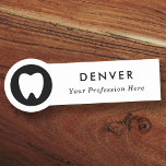 Logo business staff employee any colour name tag<br><div class="desc">White dentist name tags branded with a white tooth logo. Upload your own logo to create name tags for any business or event. Customisable name and title/company name. You can change the font and background colour with the design tool.</div>