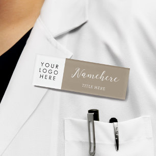Logo Calligraphy Elegant Beige Tan Magnet Title Name Tag