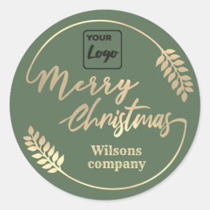 Logo Calligraphy Merry Christmas botanical wreath Classic Round Sticker