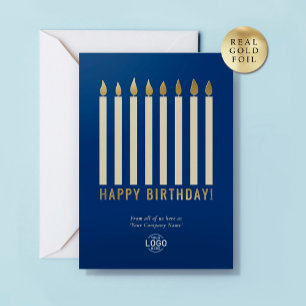 Logo Candles Business Blue Gold Birthday Card