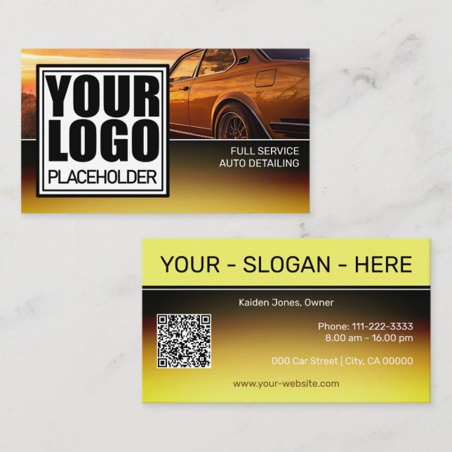 Logo Car Photo Template Golden Chrome Ombre Business Card (Front/Back)