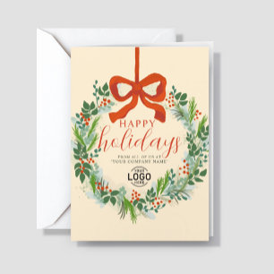 Logo Christmas Wreath Hand Painted Business Holiday Card