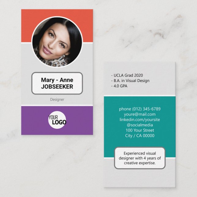 Logo Circle Frame Classic Job Seeker Creative Pink Business Card (Front/Back)