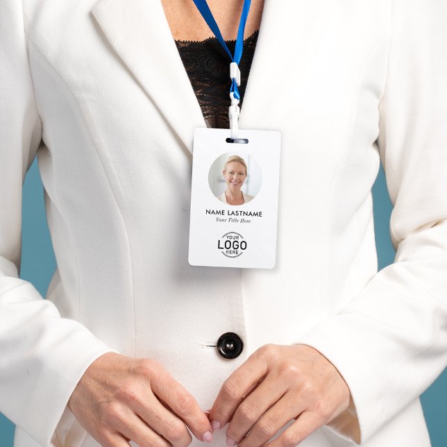Logo Circle Photo Simple Minimalist Clean White ID Badge (Creator Uploaded)