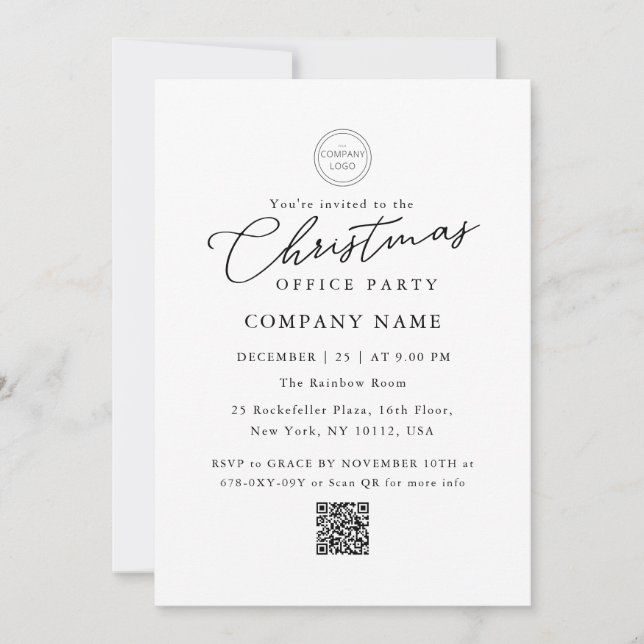 Logo Classic QR Code Christmas Office Party  Invitation (Front)