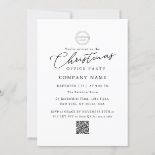 Logo Classic QR Code Christmas Office Party  Invitation