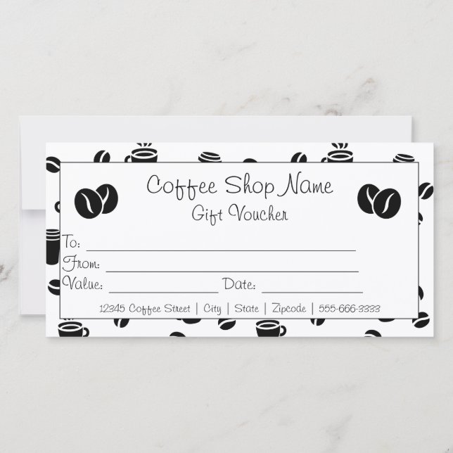 Logo Coffee Shop Pattern Business Gift Certificate (Back)