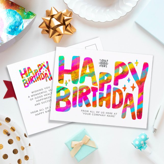 Logo Colourful Fun Crayon Handwritten Birthday Postcard (Creator Uploaded)