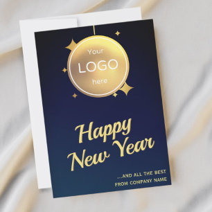 Logo company gold blue new year Holiday Card