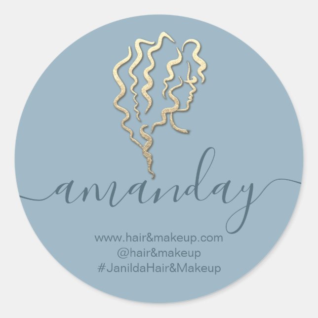Logo Company Name Beauty Studio Smoky Blue Classic Round Sticker (Front)