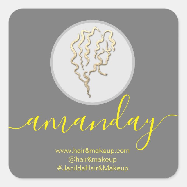 Logo Company Name Hairdresser Makeup Grey Square Sticker (Front)