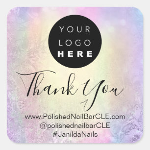 Logo Company Name Thank Gold Holographic Square Sticker