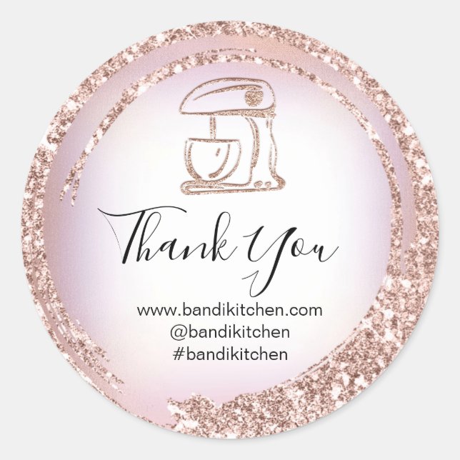 Logo Company Name Thank Rose Glitter Kitchen  Classic Round Sticker (Front)
