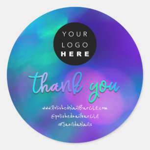 Logo Company Name Thank You Shopping Blue Purple Classic Round Sticker