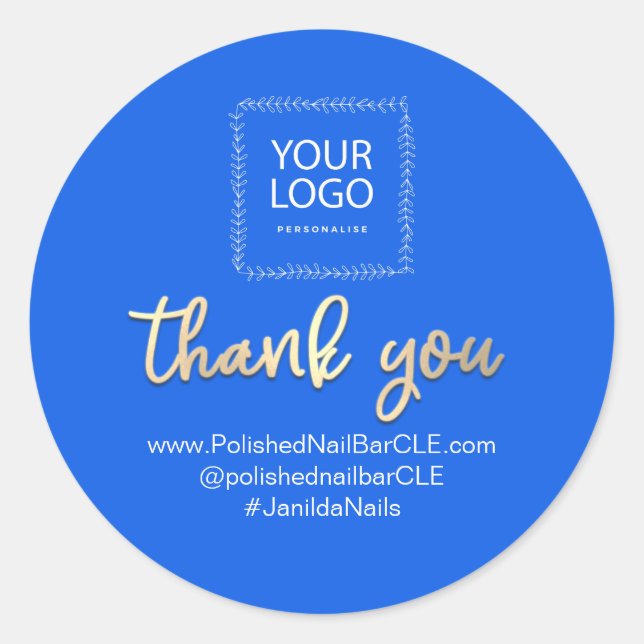 Logo Company Name Thank You Shopping Gold Blue Classic Round Sticker