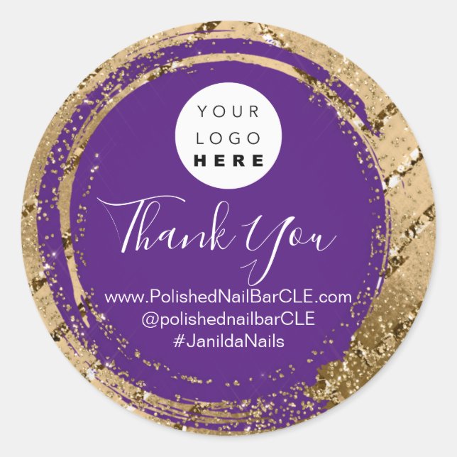 Logo Company Name Thank You Shopping Gold Purple Classic Round Sticker (Front)