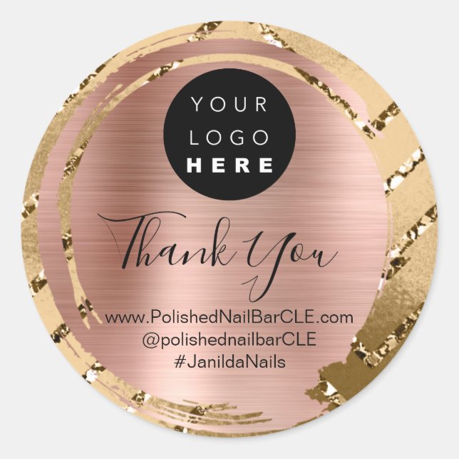 Logo Company Name Thank You Shopping Gold Rose Classic Round Sticker (Front)