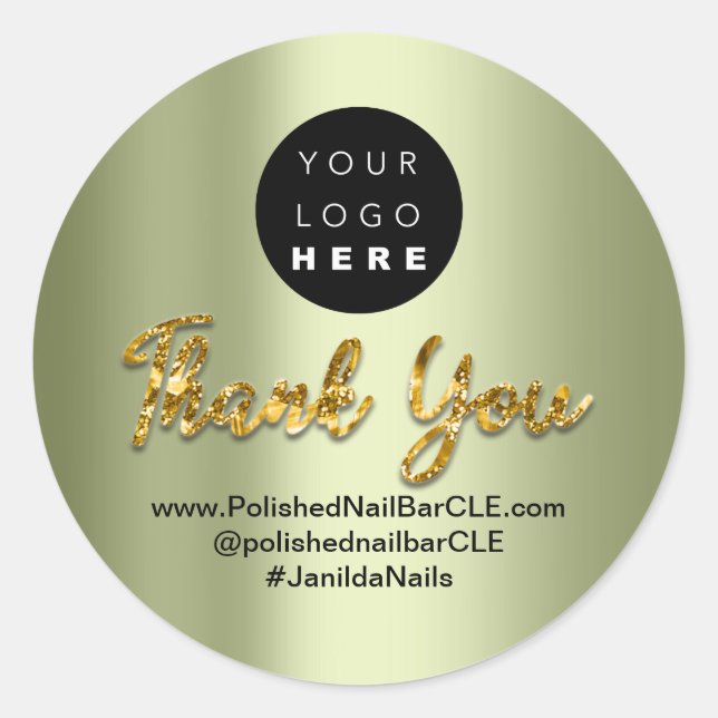 Logo Company Name Thank You Shopping Mint Gold Classic Round Sticker (Front)
