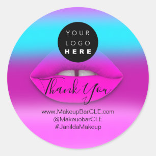 Logo Company Name Thank You Shopping Pink Ombre  Classic Round Sticker