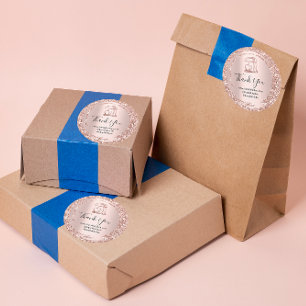 Logo Company Name Thank You Shopping Rose Blush Classic Round Sticker