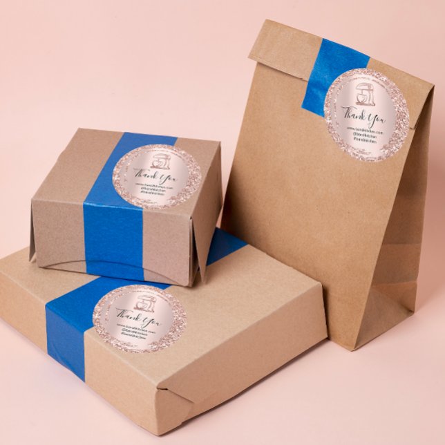 Logo Company Name Thank You Shopping Rose Blush Classic Round Sticker (Logo Company Name Thank You Shopping Rose Blush Classic Round Sticker )