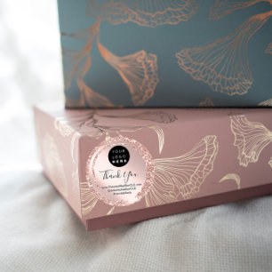 Logo Company Name Thank You Shopping Rose Glitter Classic Round Sticker