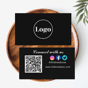 Logo Connect with Us! Social media Qr Code Black  Business Card