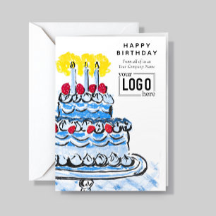 Logo Corporate Blue Artistic Crayon Cake Birthday Card