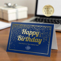 Logo Corporate Elegant Blue Gold Happy Birthday