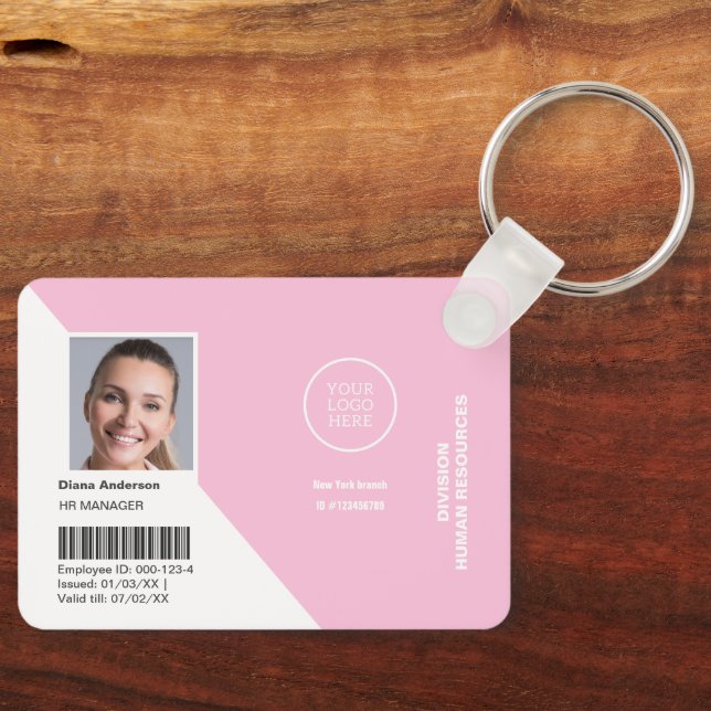 Logo Corporate Pink Employee Photo ID Employee  Key Ring (Front)