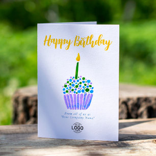 Logo Corporate Purple Blue Green Cupcake Birthday Card