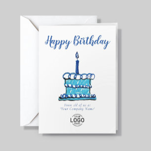 Logo Corporate Simple Blue Crayon Cake Birthday Card