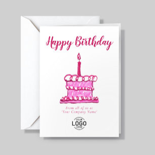 Logo Corporate Simple Pink Crayon Cake Birthday Card