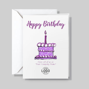 Logo Corporate Simple Purple Crayon Cake Birthday Card